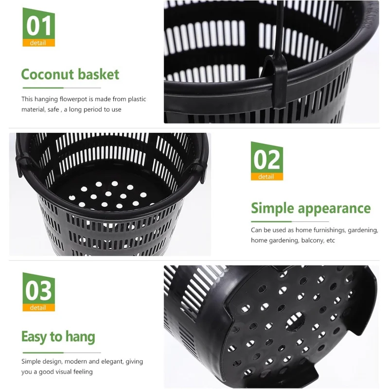 6Pcs Orchid Hanging Planters, Mesh Hole Root Control Pots With Hooks, Black Plastic Hanging Baskets Indoor Outdoor Plant Growing view 4