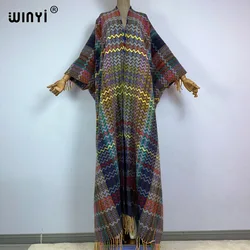WINYI Winter new 2023 cloak Women High Quality poncho tassels Luxury Long Loose OverCoat Thick Warm Female long down coat jacket