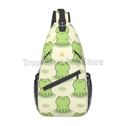 Cute Frog Print Sling Bag Crossbody Backpack Lightweight Chest Bag with Adjustable Shoulder Bag Casual Daypack for Travel Hiking