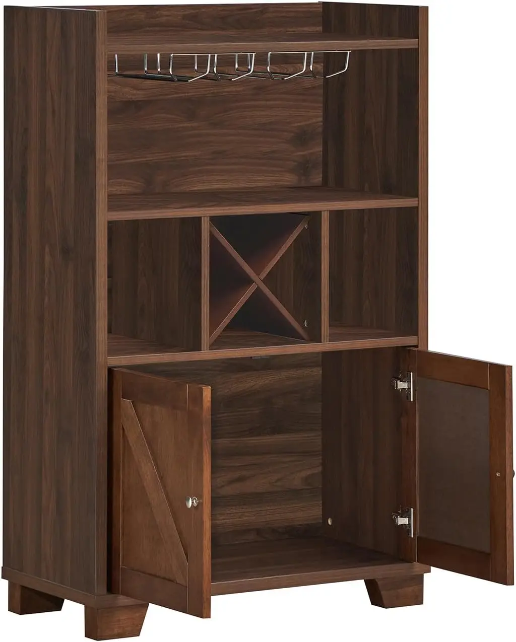 Wine Bar Cabinet,Coffee Bar Cabinet,Wood Wine Cabinet With X-Shaped Design, Storage For 4 Bottles & Glasses, Perfect For Living