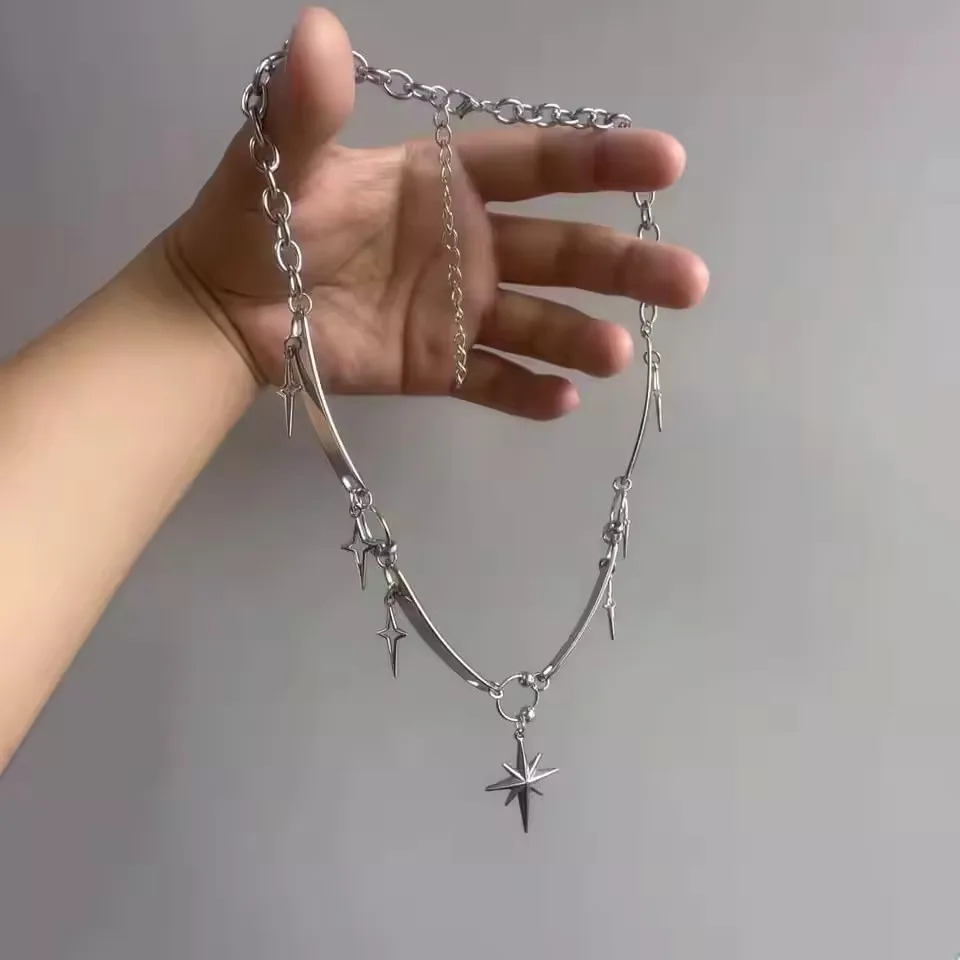 Punk Rock Y2K Cross Star Necklace For Women Man Trend Hippie Gothic Geometric Metal Splicing Choker Charm Accessories Jewelry