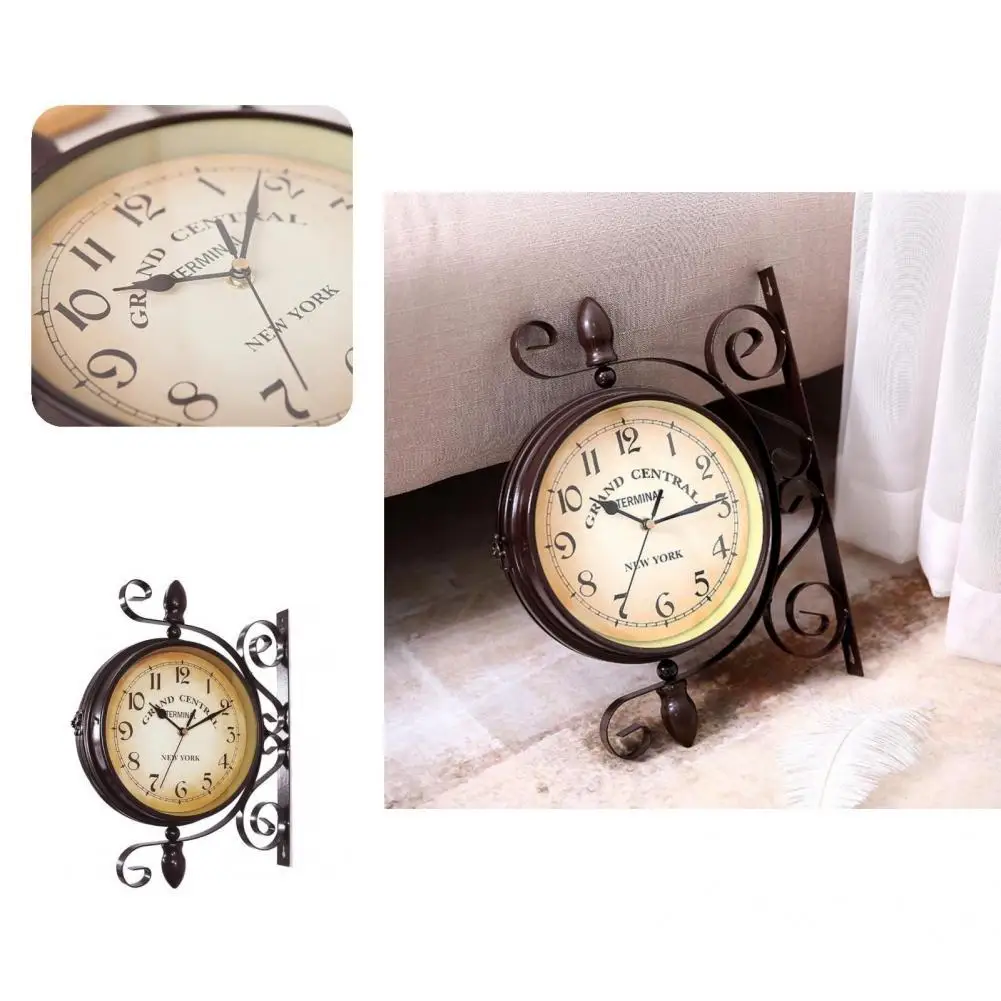 

Clock Ornament Retro Tan Color Decorative Battery Operated Mute Wall Clock Ornament Non-ticking Clock Hanging Clock