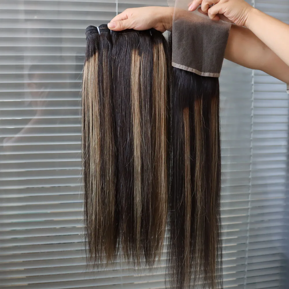 تسليط الضوء على البيانو 1B رمادي الشعر البشري عذراء ريمي تمديد حزم مع الدانتيل الشفاف إغلاق أمامي بالجملة انخفاض الشحن