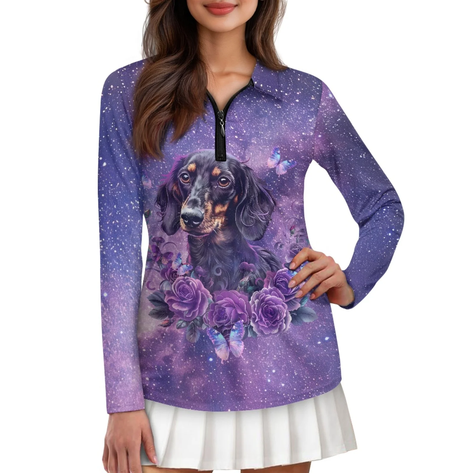 PENSTROLL Galactic Dog Womens Stretchy Golf Clothes Soft Polo Shirts for Women for Cycling