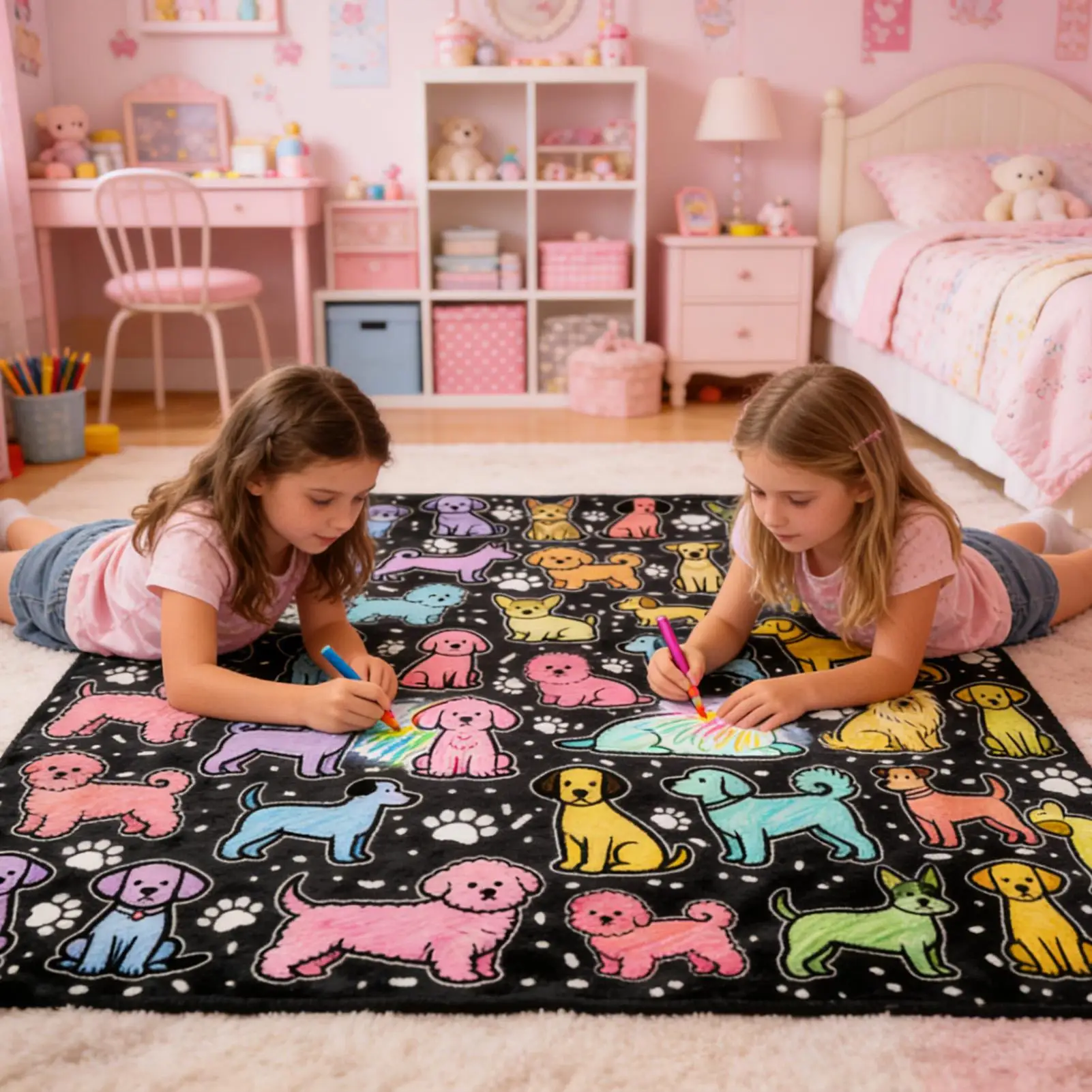 DIY Coloring Blanket with 24 Colored Markers CreativeCartoon  pattern blanket Stress Relief Unique Paint art Decor Gift
