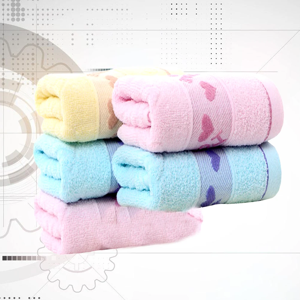

5 Pcs Face Towel Family Cleansing Bath Random Color Plaid Belt Cotton Facecloth