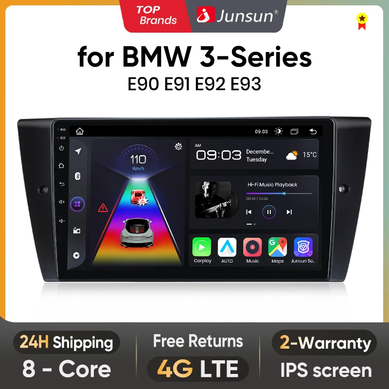 Junsun For BMW 3-Series E90 E91 E92 E93 Car Radio wireless CarPlay Android Auto car intelligent systems No 2 din 2din DVD