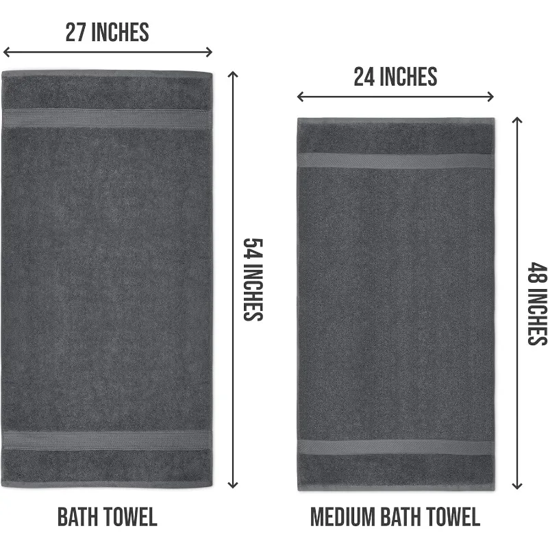 6 Pack Bath Towel Set (24 x 48 Inches), 500 GSM 100% Ring Spun Cotton Medium Lightweight and Highly Absorbent Quick Drying