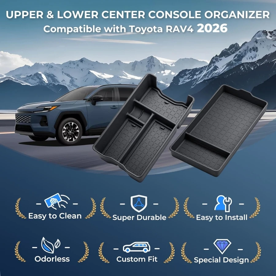 5-teiliges Mittelkonsolen-Organizer-Set für Toyota RAV4 2026+ LHD RHD Auto-Armlehnenbox Getränkehalter Kabelloses Laden Rutschfeste Matte – Detail 2