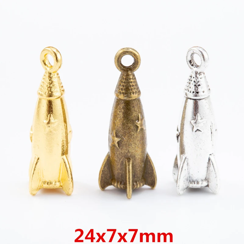 50pcs 24*7MM Fashionable Women's Boutique Antique Bronze Rocket Missile Pendant, Summer And Autumn Minimalist Jewelry Accessorie