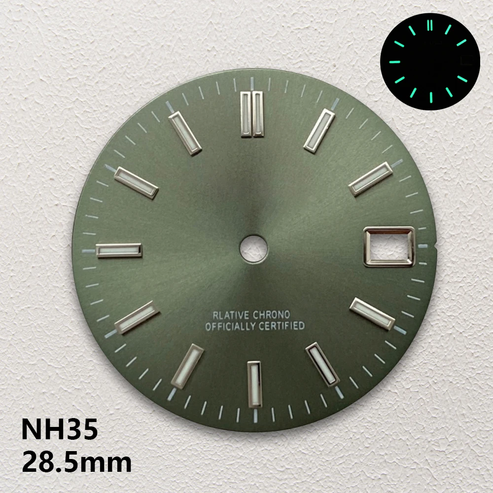 28.5mm S Logo Sunburst Dial Suitable For NH35/NH36/4R/7S Japanese Automatic Movement C3 Green Luminous Watch Accessories