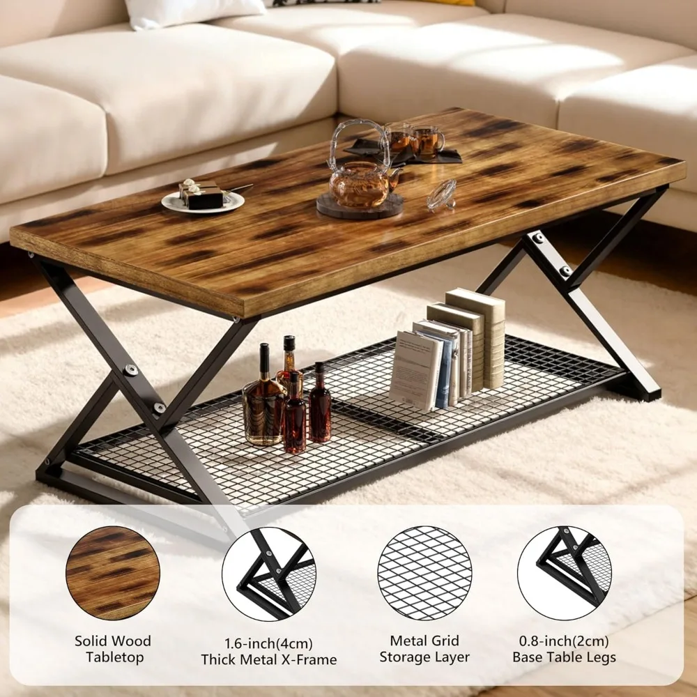 طاولات القهوة الحديثة، 39.37 Dx 23.62 Wx 18.11 H، طاولة القهوة الخشبية للمزرعة الريفية لغرفة المعيشة، مركز من طبقتين