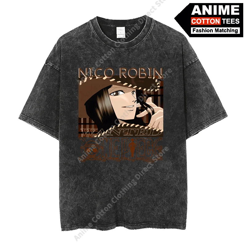 

Anime ONE PIECE - Nico Robin Print T Shirt Retro styl y2k Harajuku Street Men Women Casual Short Sleeve Cotton Washed Loose Tees