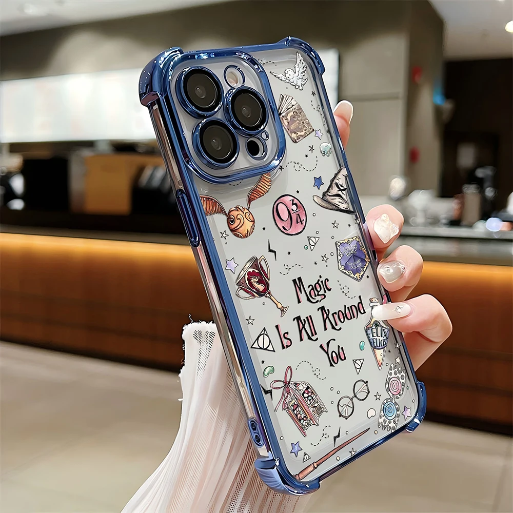 Art Potters Wand Harries 도금 케이스 iPhone 16 15 14 13 12 11 Pro Max X XR XSMax 7 8 Plus 충격 방지 낙하 방지 갑옷 커버