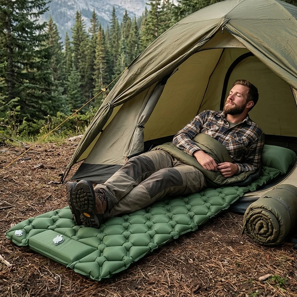 Camping Sleeping Pad - Ultra-Light Inflatable Mattress with Built-In Foot Pump & Pillow, Upgraded Compact Air Mattress - view 4