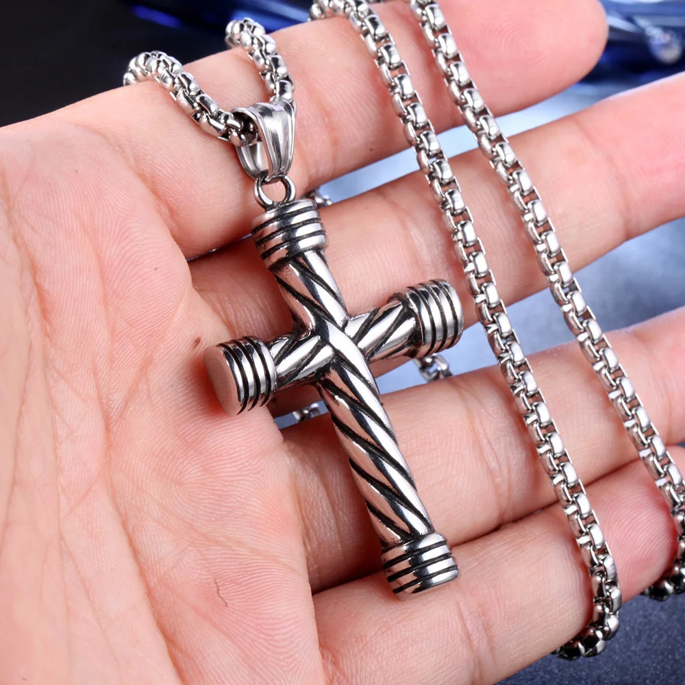 Korean Version Of Simple Stainless Steel Cross Necklace Pendant Men Fashion Christian Believer Pendant Punk Jewelry Gift