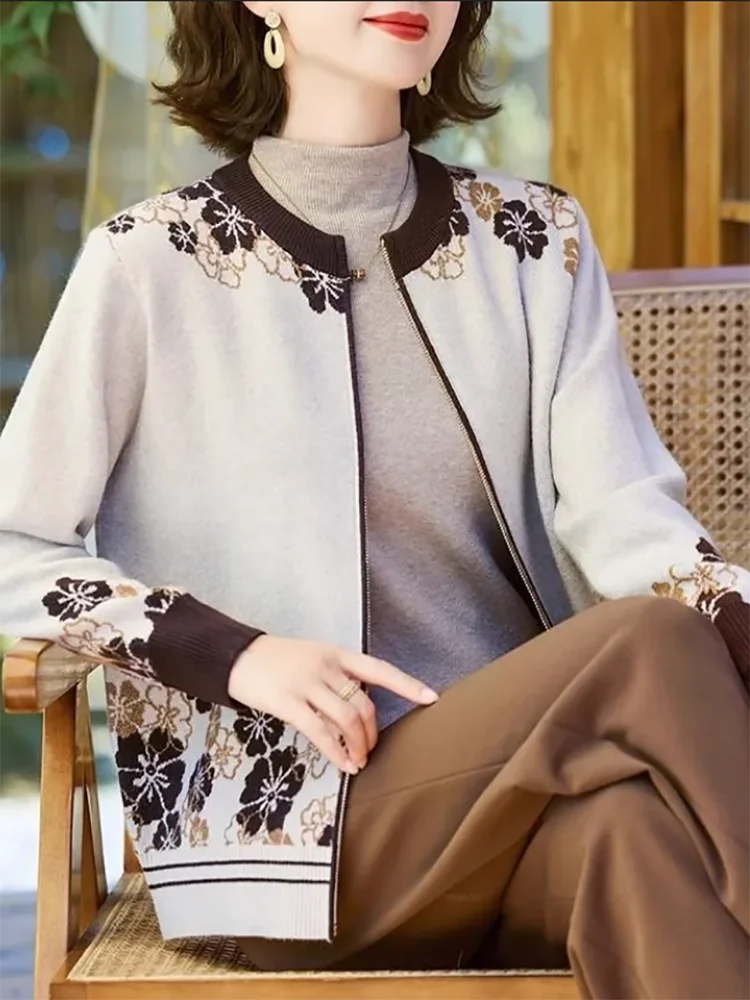 Nowa Wiosenna Jesienna Odzież Elegancka Luźna Dzianinowa Kurtka Swetrowa Damska Krótka Odzież Wierzchnia Luźny Nadruk Długi Rękaw Cienka Kurtka Dzianinowa