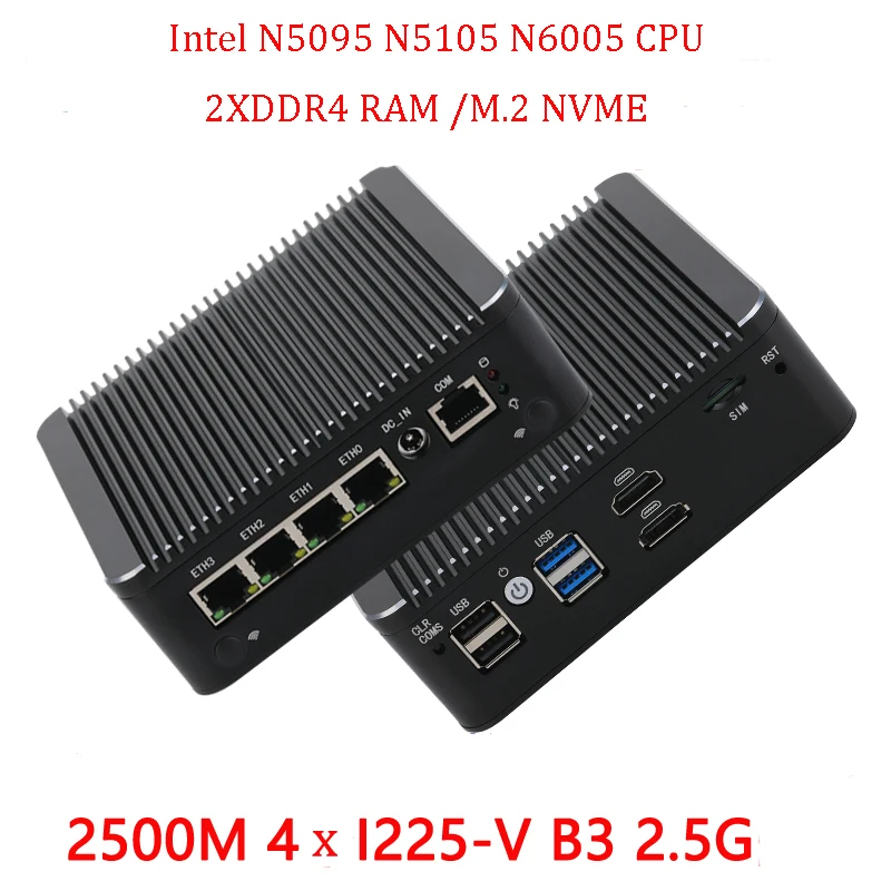 2022 새로운 팬리스 소프트 라우터 11 세대 셀러론 N5105 4 * 인텔 i225 2.5G Nics 2 * DDR4 NVMe 2 * HDMI pfSense 방화벽 어플 라 이언 스 AES-NI