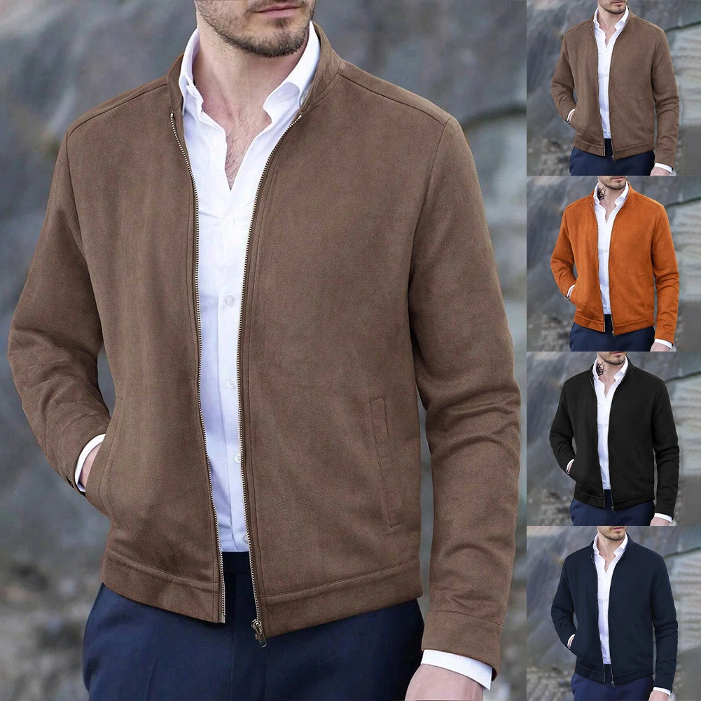 

Men Retro Stand Collar Casual Jacket Solid Long Sleeve Slim Fit Cardigan Outwear