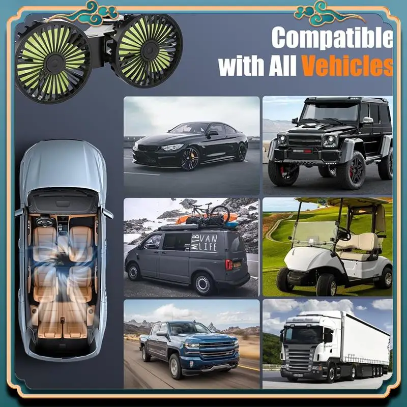 

A42M-USB Car Cooling Fans For Backseat, Dual Head Car Fan For Kids 3 Speeds 360° Rotatable Vehicle Rear Headrest Fans