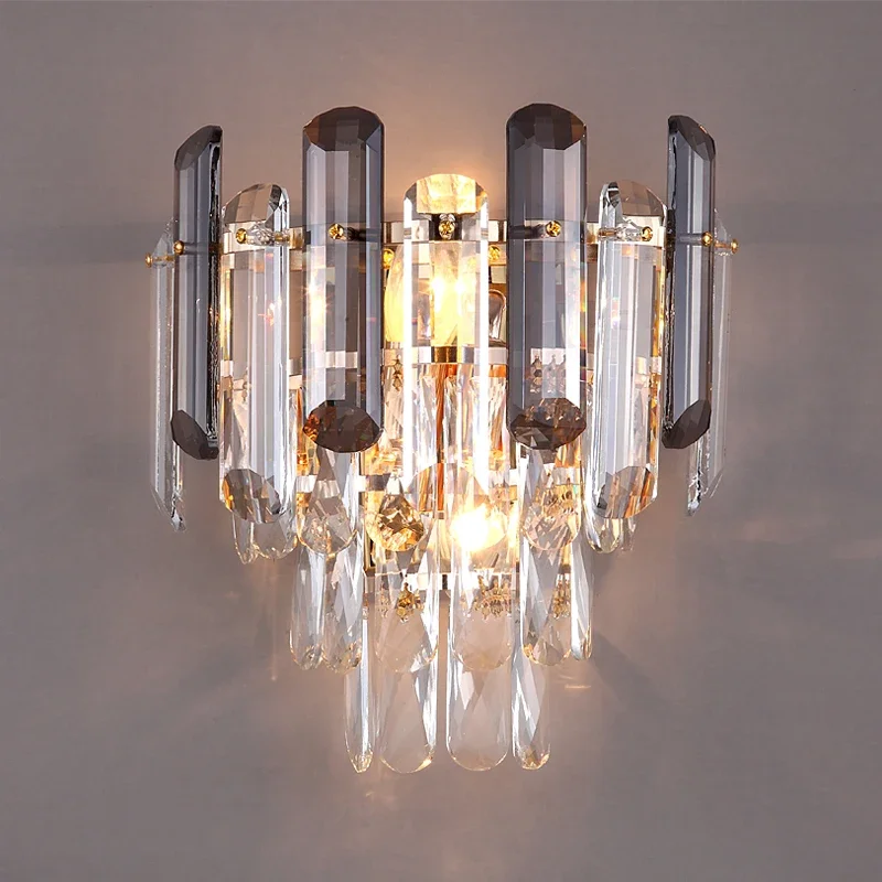 

FSS Crystal Wall Lamp LED Light Bedroom E14 Bulbs Bedside Living Room TV Background Hotel Villa Decoration