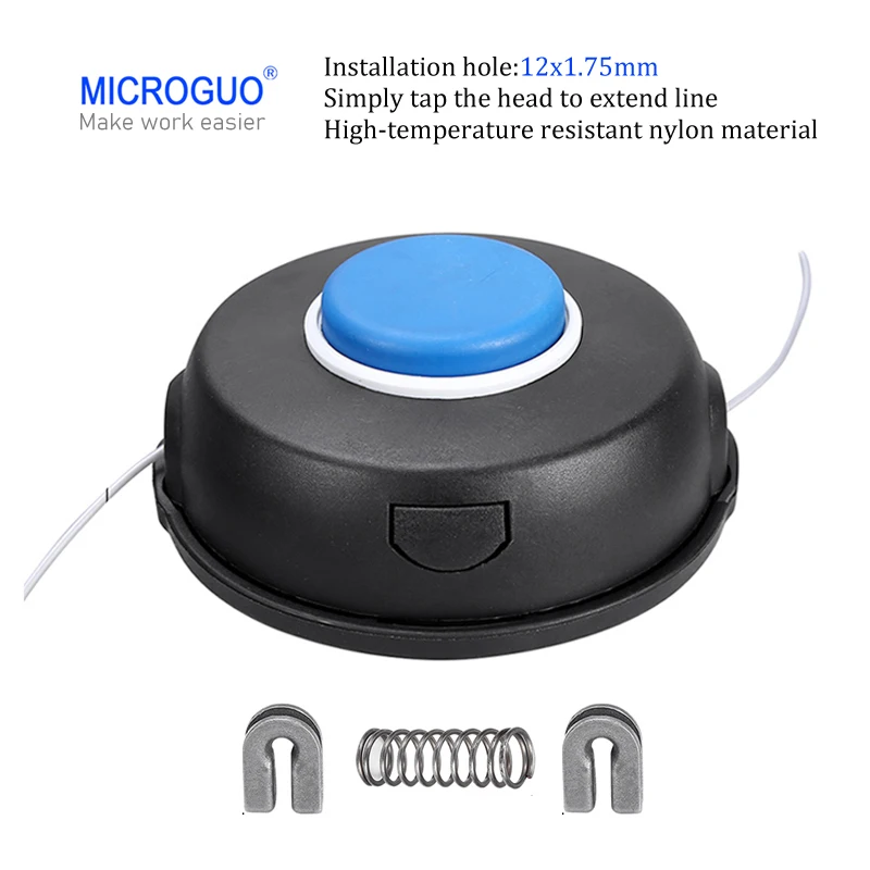 MICROGUO M12x1.75 رأس قاطع العشب مع حلقة زنبركية وحبل، ضغط خفيف لتحرير الحبل، مقاوم لدرجات الحرارة العالية، مناسب