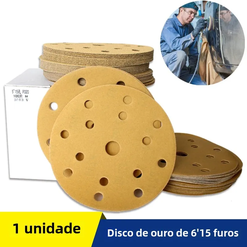 6 Polegada 15 furos gancho e laço disco de lixa 150mm lixa molhada & seca 60-2000 grãos óxido de alumínio para carro madeira polimento automático