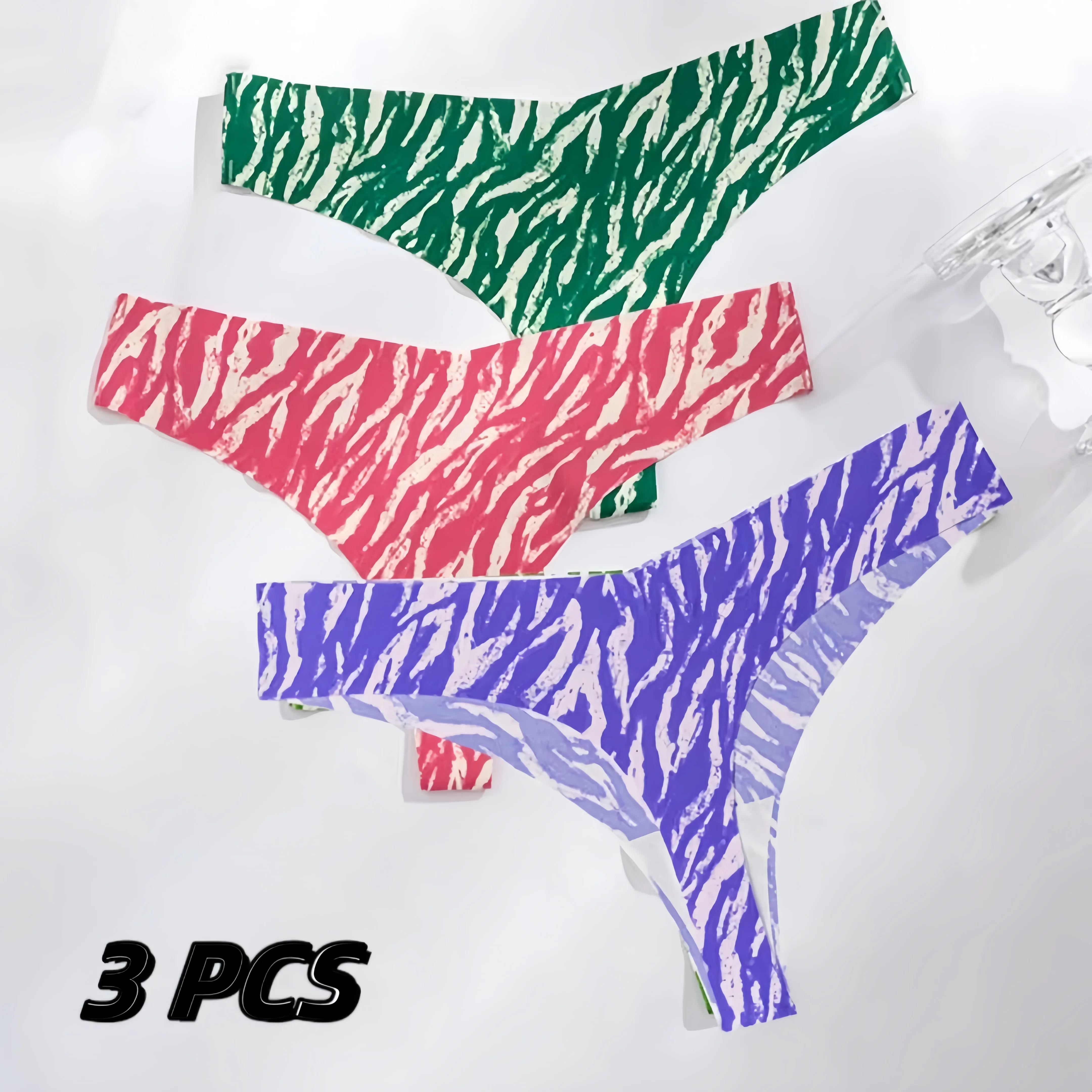 

3 PCS Panties American Plus Size Sports Seamless Thong Camouflage Low Waist Sexy T Ice Silk Underwear