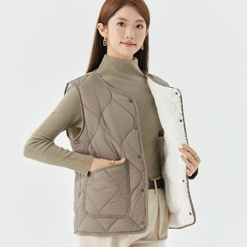 

Winter Plus Velvet Thickened Down Cotton Vest Women's Waistcoat Bottoming Wear Warm Loose Light Vest