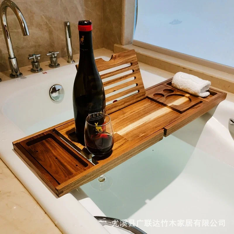 Bathtub Caddy Tray Bamboo Spa Bathtub Caddy Organizer Book Wine Tablet Holder Reading Rack Nonslip Bottom Extendable Sides