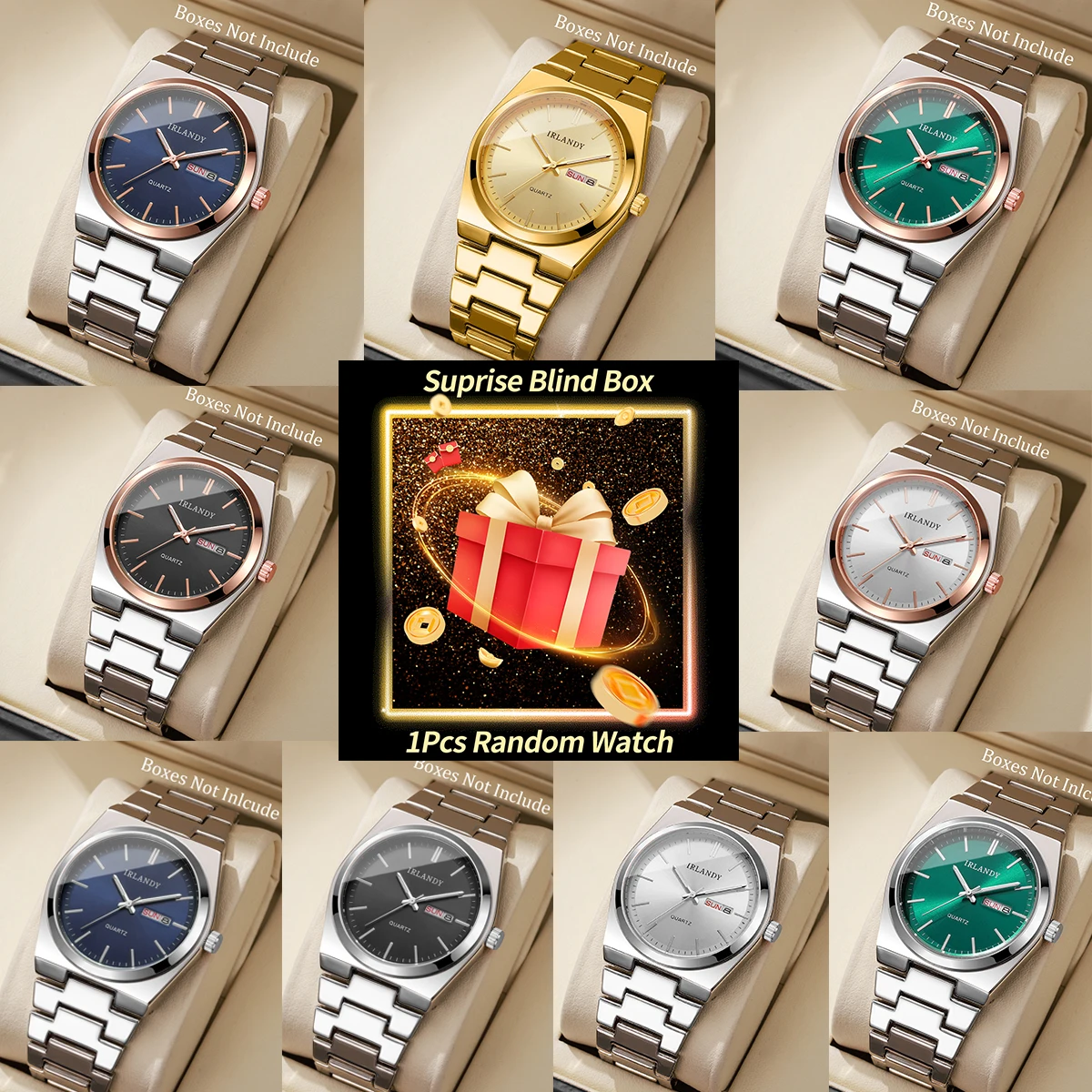 1개 서프라이즈 미스터리 시계 블라인드 박스-럭셔리 남성 비즈니스 시계 캘린더 쿼츠 손목시계 남성용 시계（박스 없음）