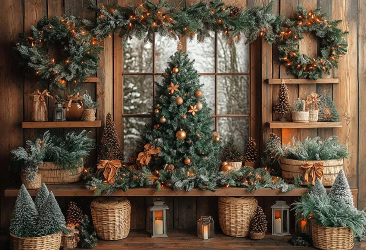 خلفية تصوير إكليل عيد الميلاد على طراز روك، خلفية تصوير لتزيين صورة عائلية لشجرة عيد الميلاد للأطفال #3