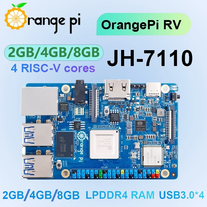 

Orange Pi RV 2GB/4GB/8GB Dev Board LPDRR4 RAM RISC-V StarFive JH-7110 Chip WiFi-BT5.0 BLE M2 PCIE SSD