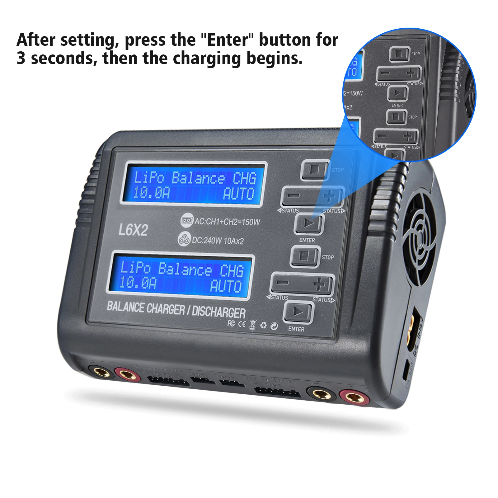 L6X2 شاحن RC 10A ثنائي القناة التيار المتناوب تيار مستمر شاحن مفرغ ل يبو LiHV الحياة ليلون NiCd NiMh Pb شاحن ميزان البطارية
