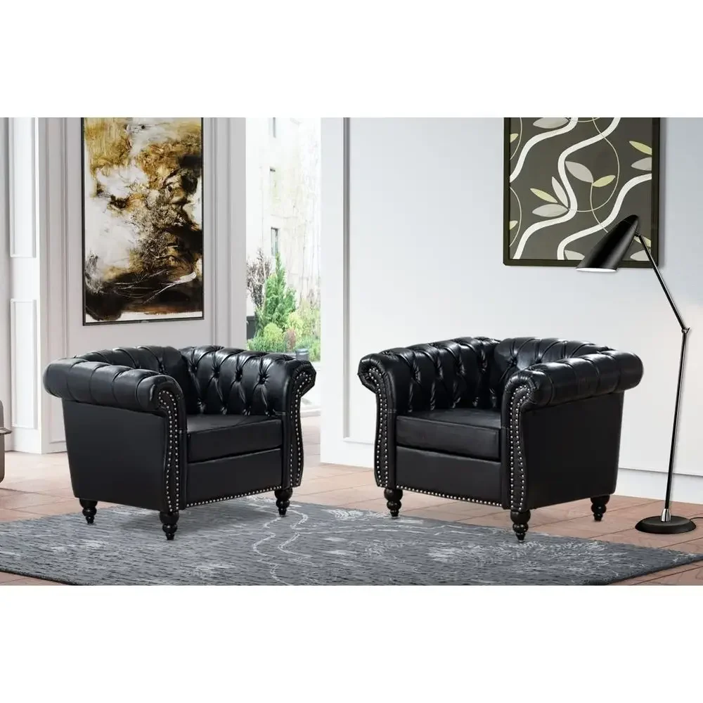 Pair of Leather Wingback Chairs - Deep-Seated Comfort for Living Room, Bedroom, or Office