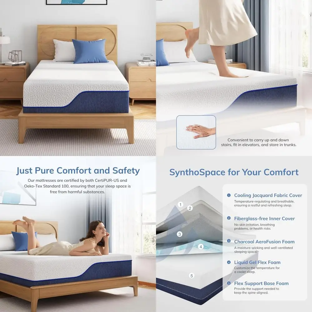 

Двойной матрас из пены с эффектом памяти, 14-дюймовый матрас средней жесткости, облегчение прохладного сна и давления, сертифицированный CE-US матрас в коробке, идеально