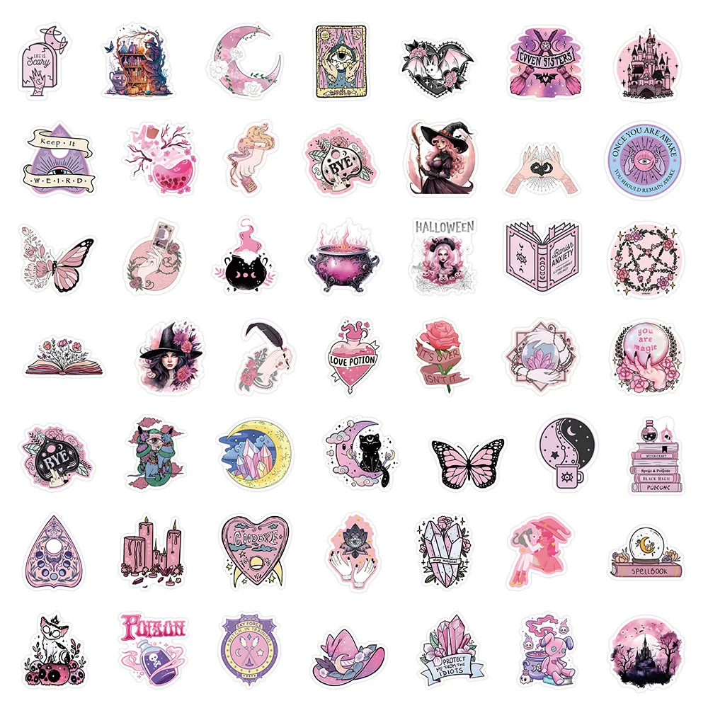 10/30/53PCS Pink Magic Horror Witch Cartoon Sticker DIY Phone Laptop Luggage Skateboard Graffiti Decals Fun for Toy