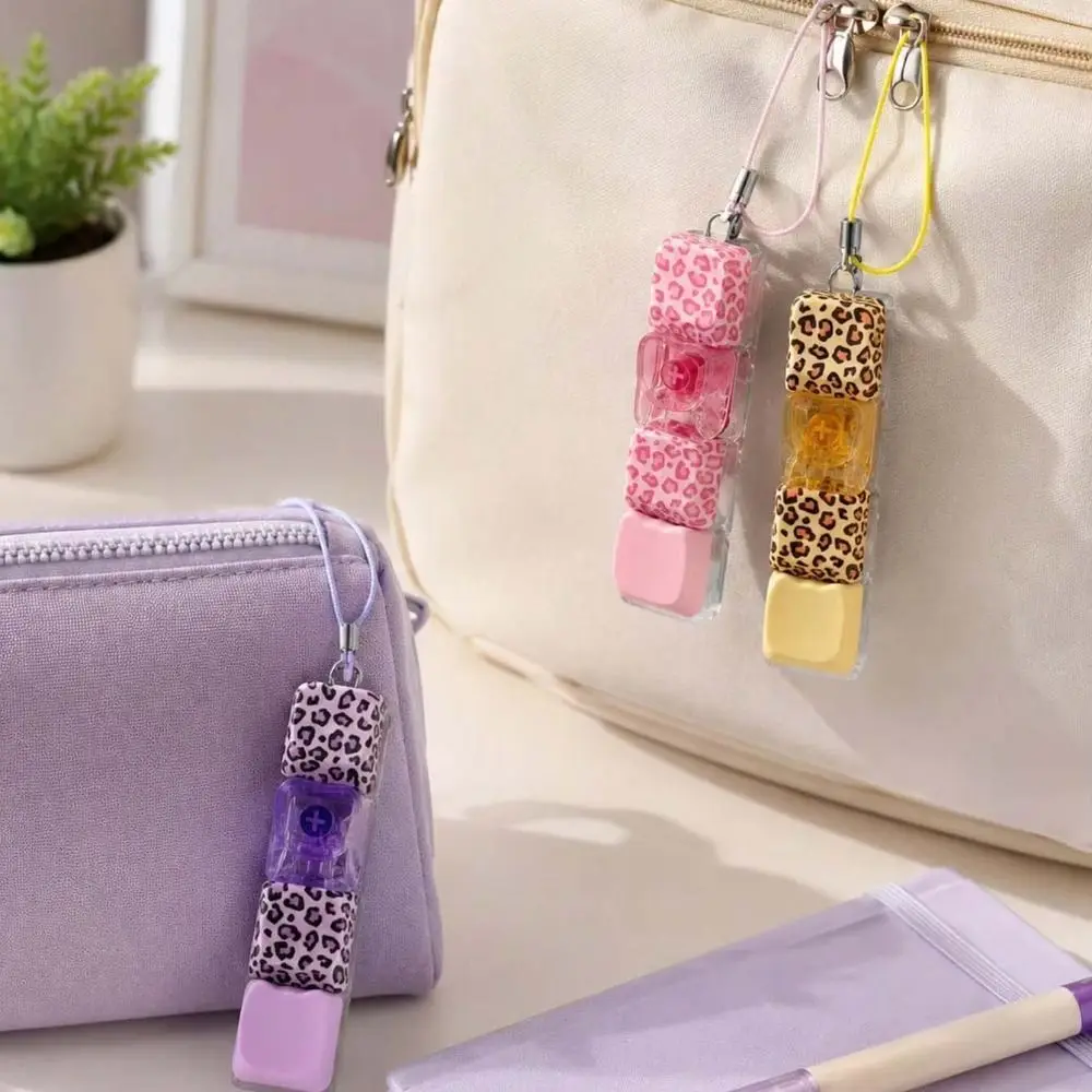 Backpack Pendant Leopard Print Keyboard Key Ring Clickable Button 4 Keys Keyboard Fidget Keychain Polka Dot Fingertip