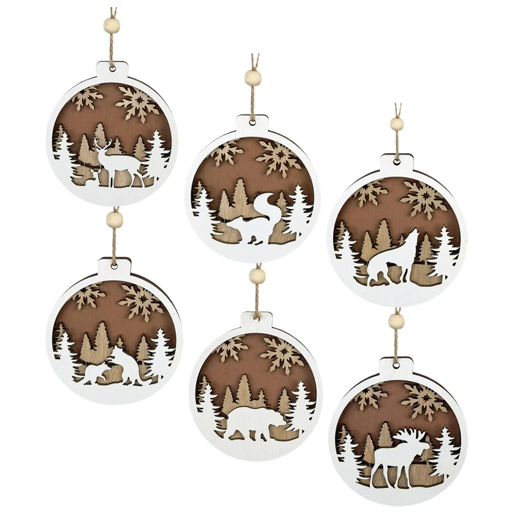 

6 Pcs Gadgets Baubles Christmas Decorations Wooden Hand Crafted Animal Ornaments