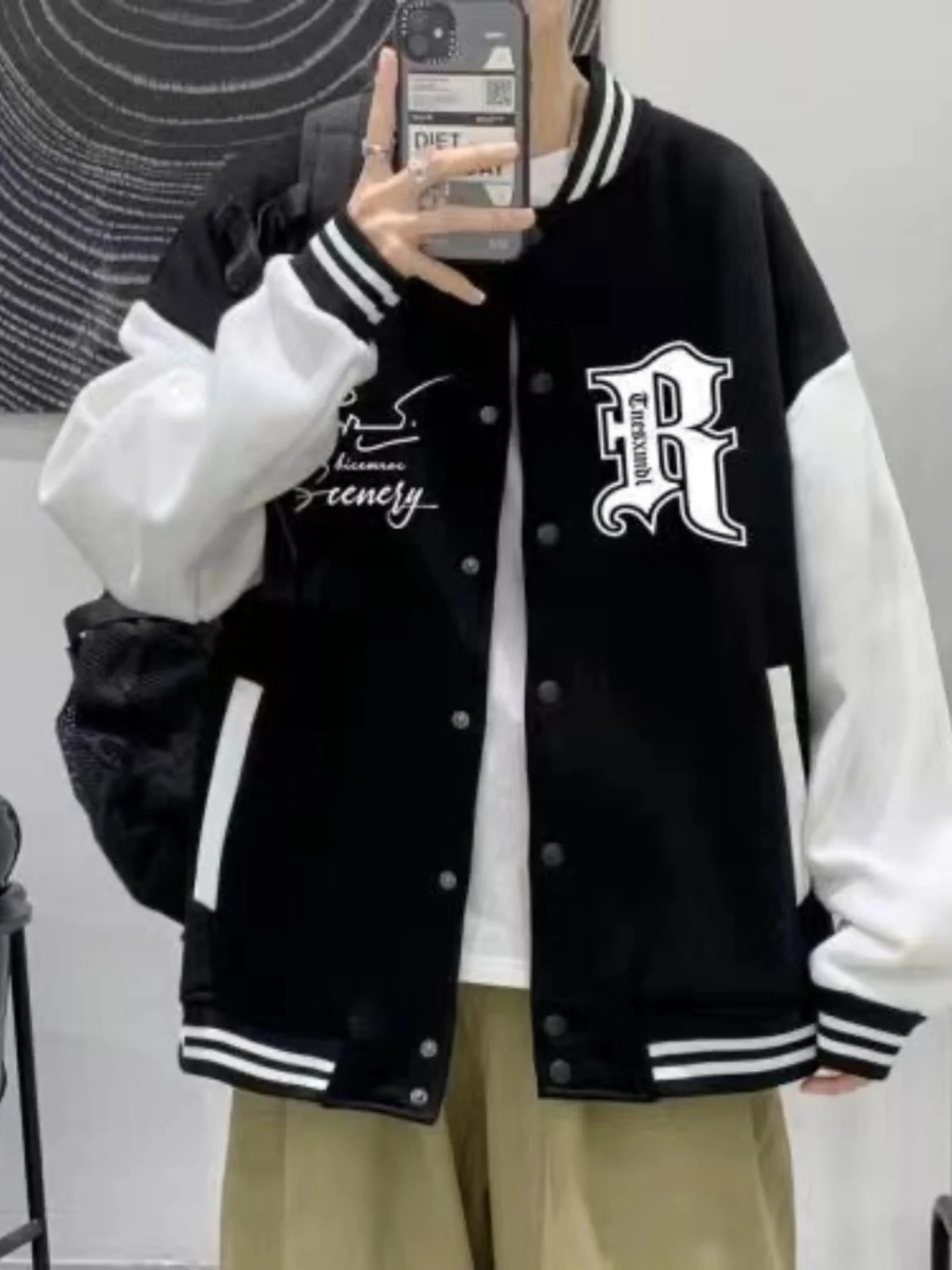 

Color Blo Print Baseball Jaet Men's Loose Fit Casual Jaet American Sle Trendy Autumn New Sle Youth Culture