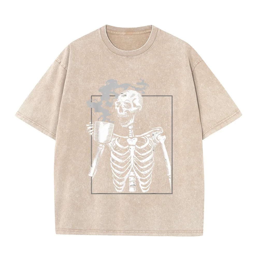 T-Shirt Men Funny Skeleton Drinking Coffee Caffeine Lover Brewer Online Store Brazil Oversized T Shirts 100% Cotton Unisex Tee