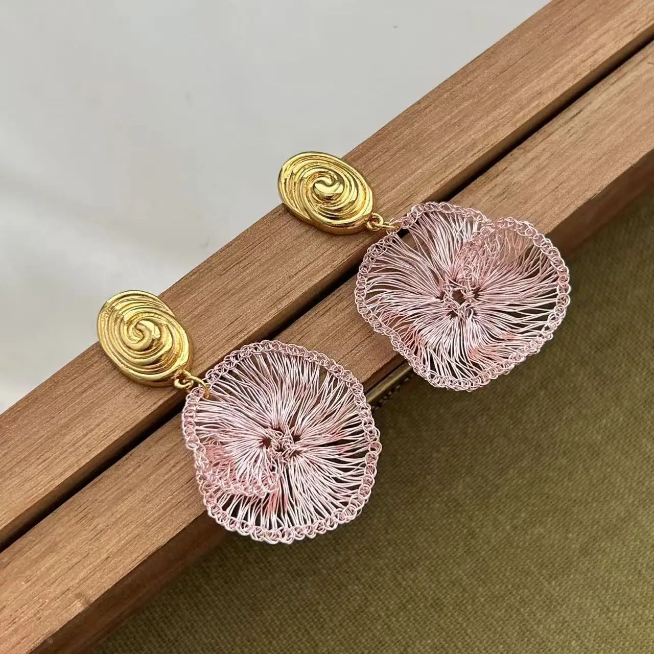

Simple and sweet designed earrings, layered woven flower cluster dangles, light luxury handmade art jewelry.