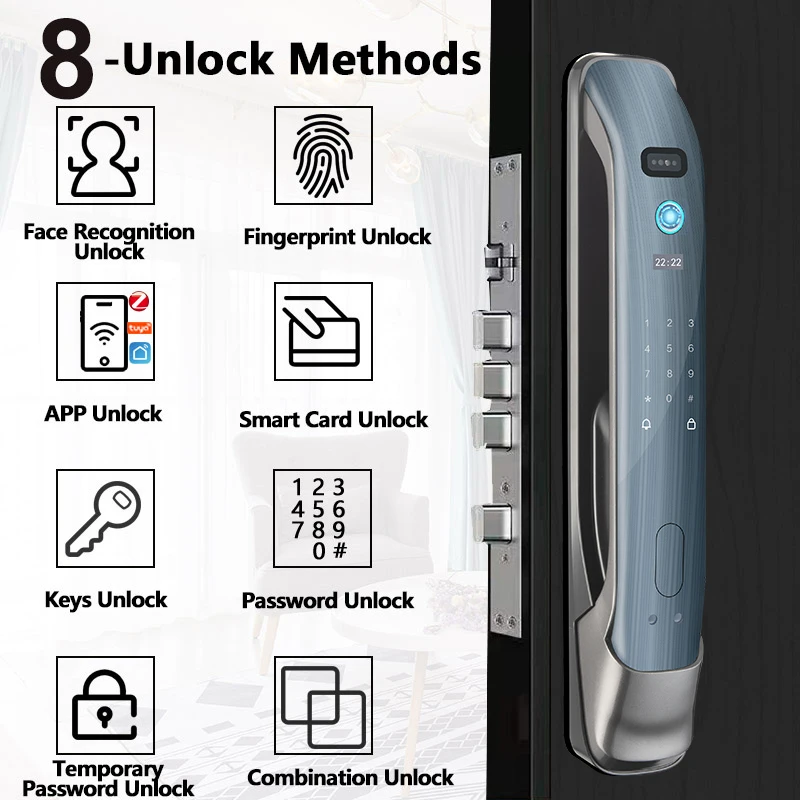 RAYKUBE DF3 3D Eletronic Zigbee Door Lock Face Recognition Tuya Biometric Fingerprint Smart Door Lock with Camera Peephole