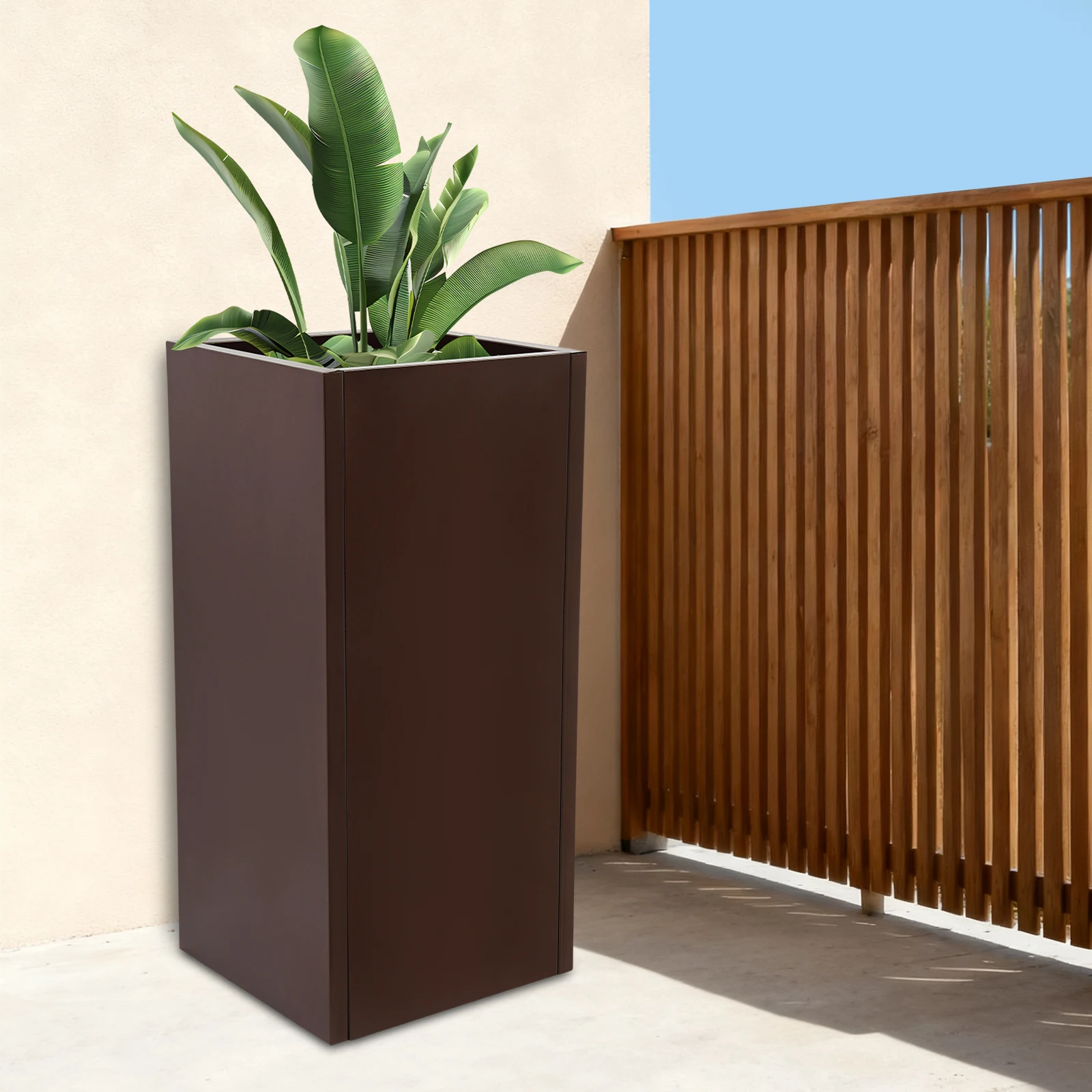 

Brown Planter Box 40*40*75cm Metal Flower Pot Rust-Resistant Rectangular Planter Garden Patio Balcony