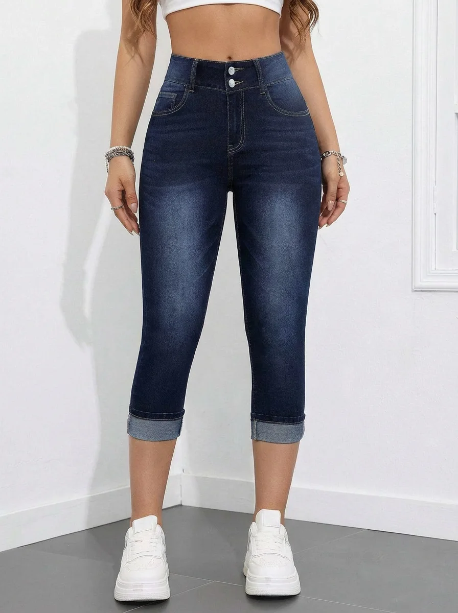 High Waist Slimming Elastic Long Pants for Women with Butt Lifting Feature Trendy Seven-Foot Crop Denim Jeans for Ladies