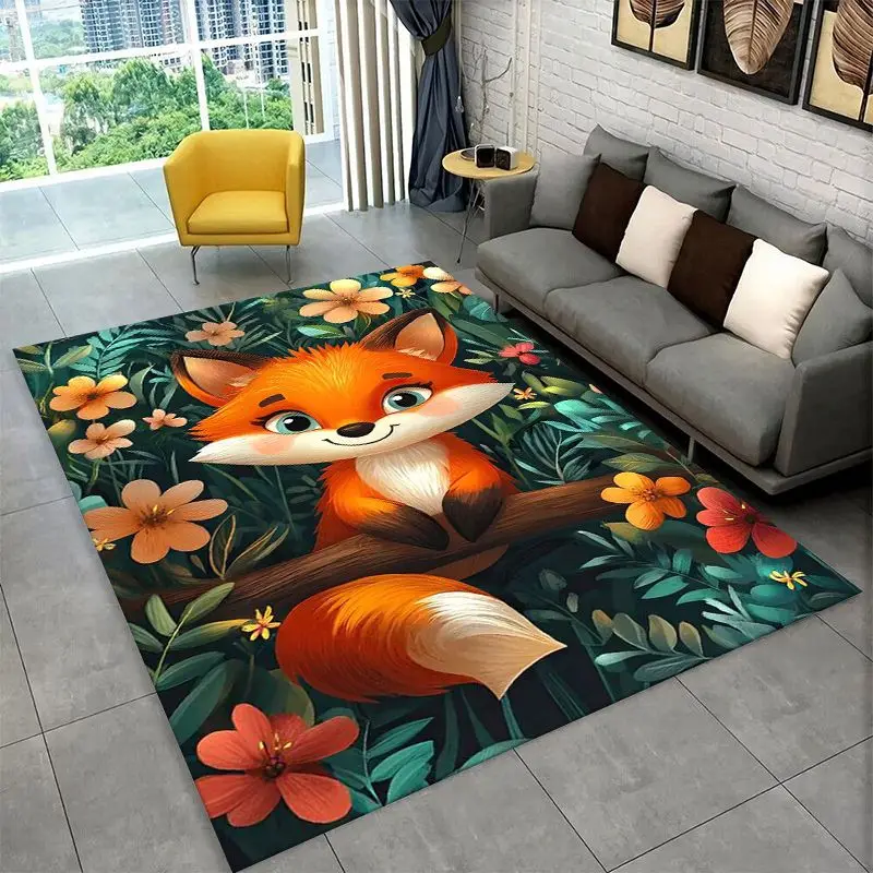 Yin Yang Fox Cute Animal Cartoon Large Area Rug Non-slip Carpet for Bedroom Living Room Sofa Doormat Home Decor Floor Mat Gift