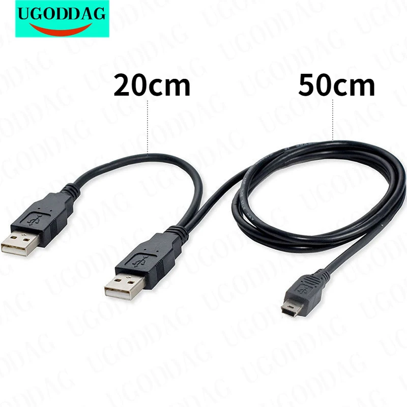 Black Dual USB 2.0 Type A to USB Mini 5-Pin Type B x1 Y Data Power Cable Phone Accessories