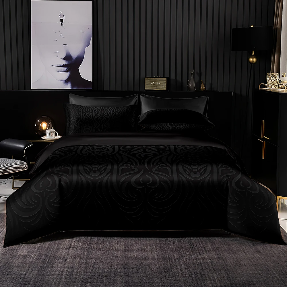 

Dark Style Duvet Cover 220x240,Single/Double Quilt Cover with Pillowcase,Black Faux Satin Bedding Set Twin/Queen/king