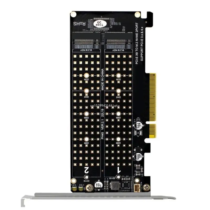 M.2 NVME to PCIEX8 Expansion Card with 2 Bays PCIE Split Card for Servers Dropship