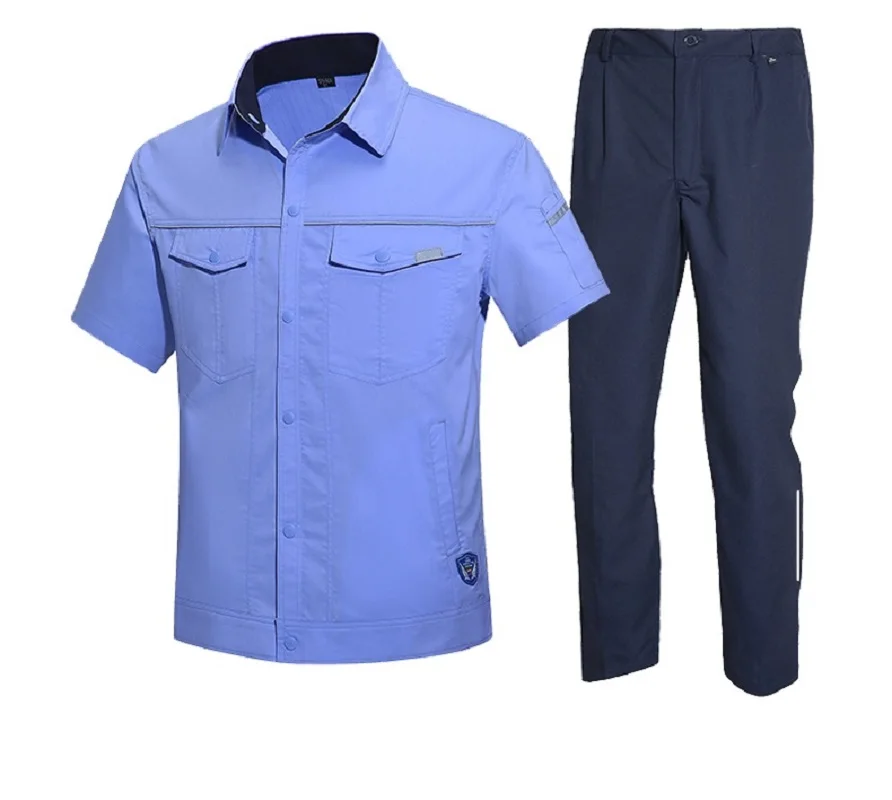 Summer Work Clothing Short Sleeve Tops Pants Anti Static Bamboo Fiber Work Clothes For Men Repairman Mechanic Workshop Coverall